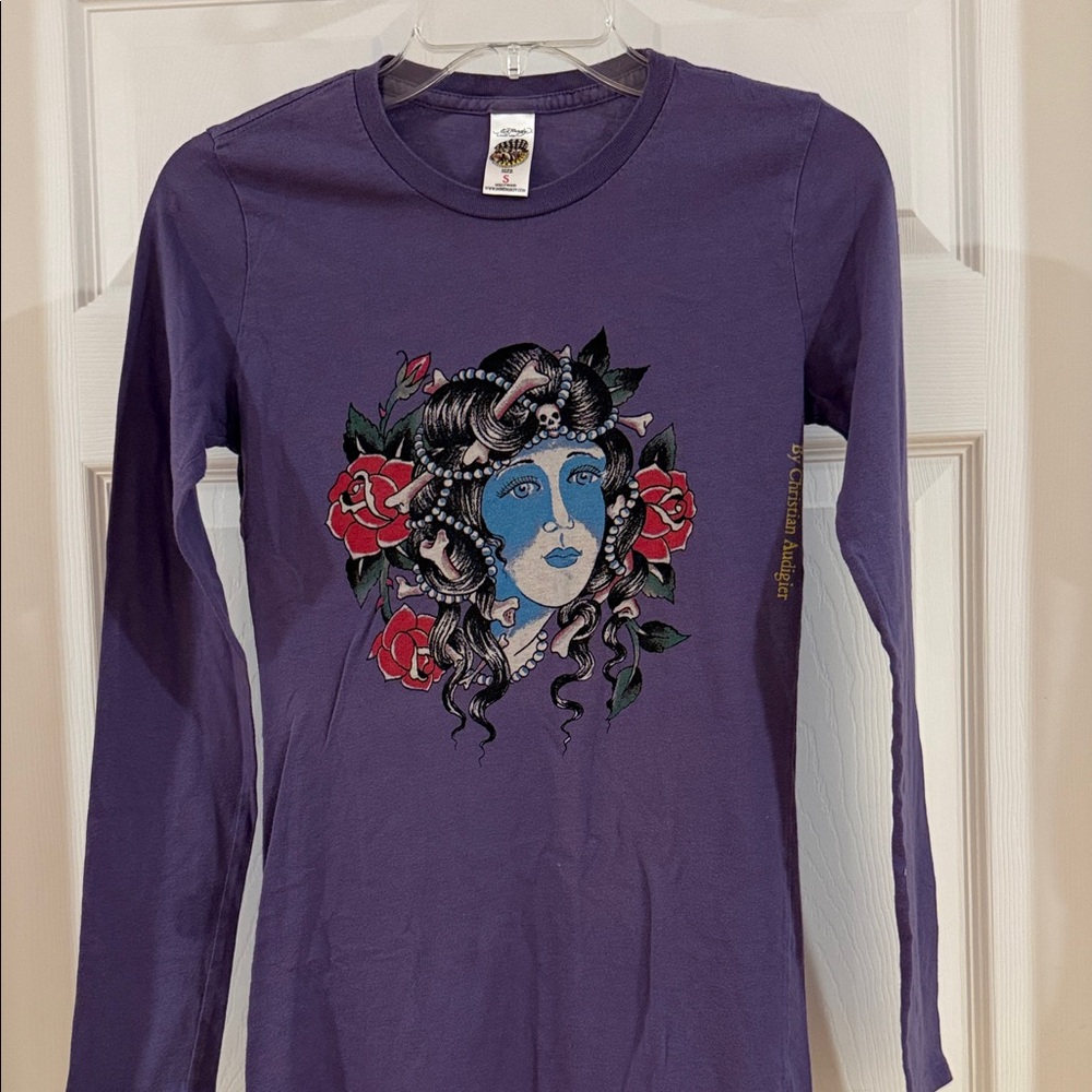 Christian Audigier Purple Long Sleeve with Graphic Design